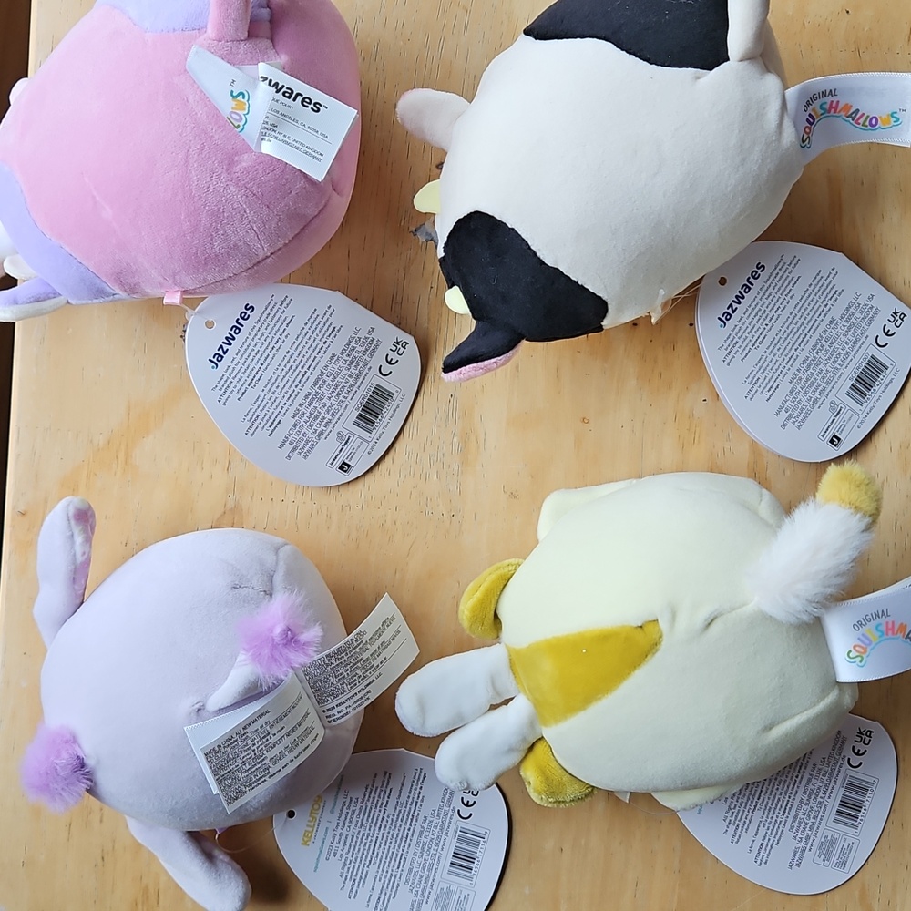 Four Mini Squishmallows Stuffed Animals Set - Pink, Purple, Black, White, Cream - Picture 7 of 11